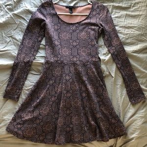 Mauve and navy blue long sleeve dress